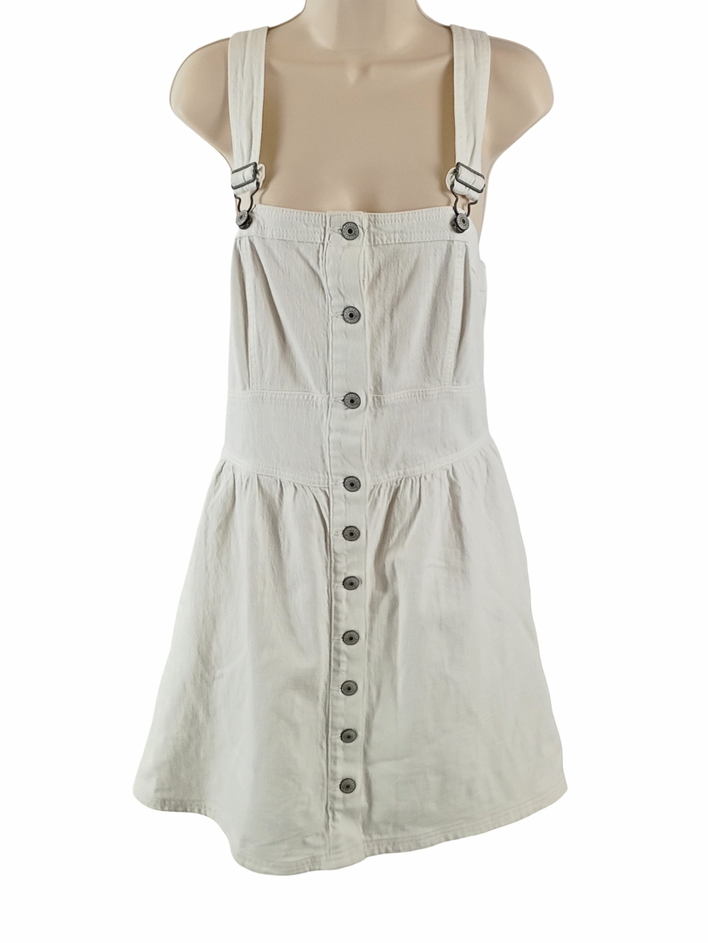 American Eagle Outfitters Off-White Button-Front Pinafore Dress